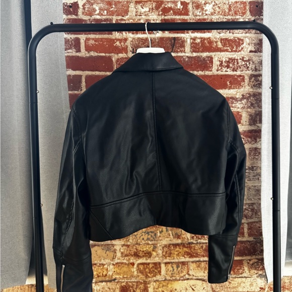 H&M Black Leather-Look Moto Jacket with Silver Hardware - Picture 2 of 5